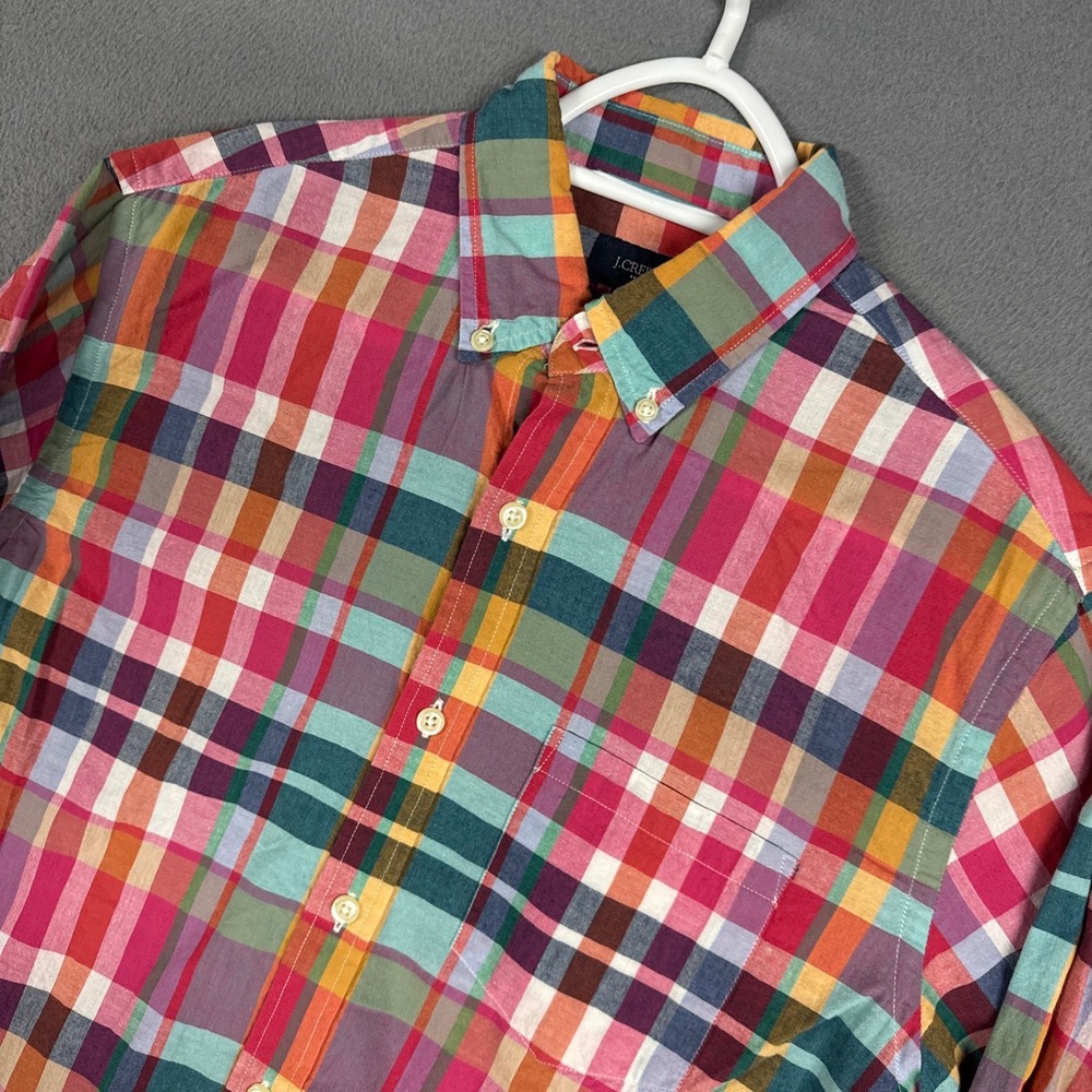 J Crew Shirt Mens Small Multi Plaid Long Sleeve Button Down Cotton Oxford